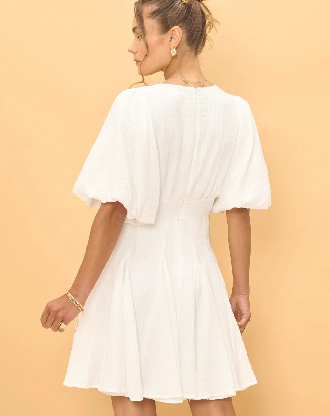 Lakeyo Wren White Godet Mini Dress