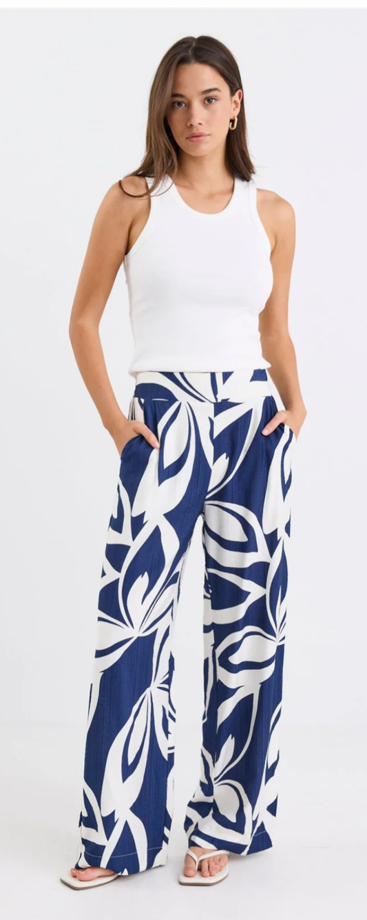 Metropolitan Navy Cutout Print Wide Leg Pants
