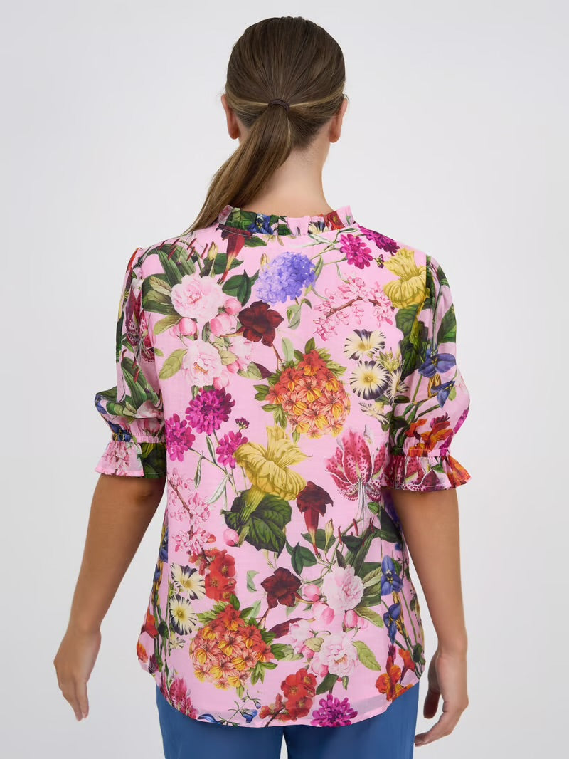 Liberty Rose Pink Floral Frill Neck Top