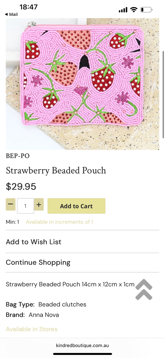 Strawberry beaded Pouch