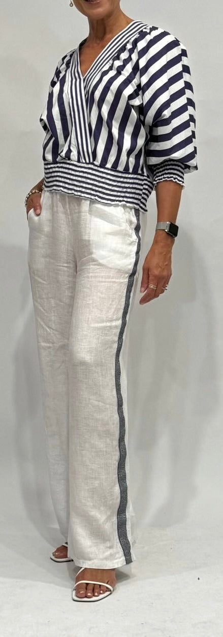 La Strada White Linen Detailed Pants