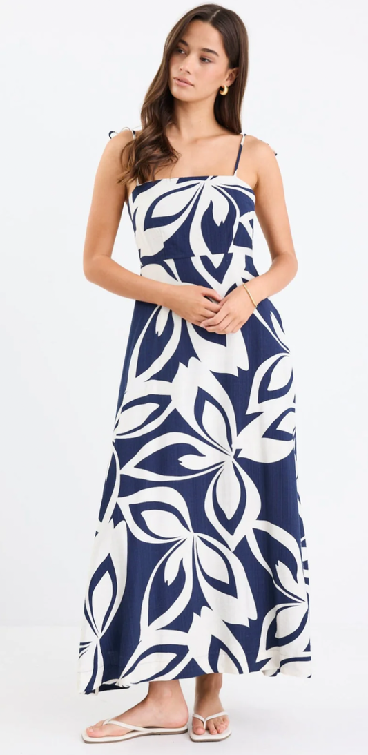 STORIES BE TOLD- Citizen Navy Cutout Print Strappy Maxi Dress