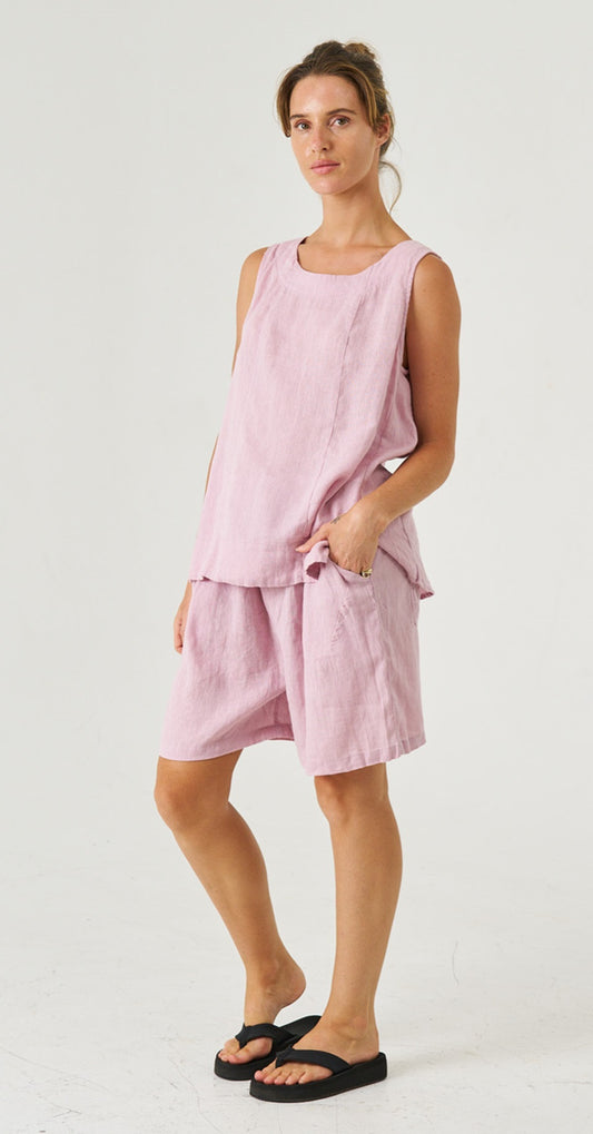 Worthier Alex Linen Shorts Pink