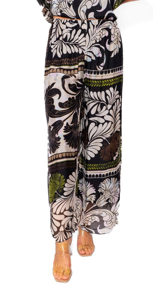The Italian Closet Mosaic Black Tile Print Silk Pants
