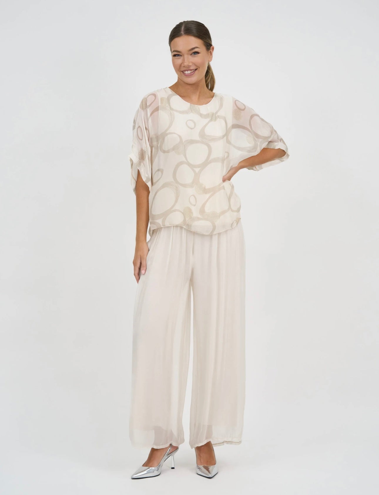 La Strada Arlette Ivory Silk Pants