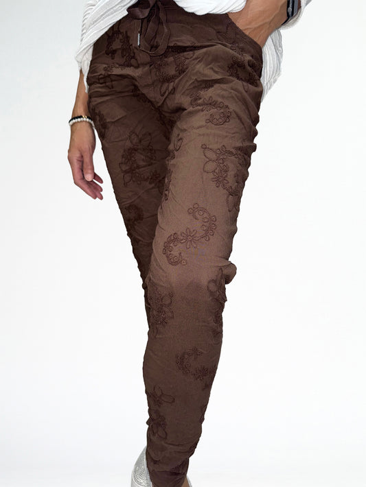 La Strada Chocolate Embroidered Pants