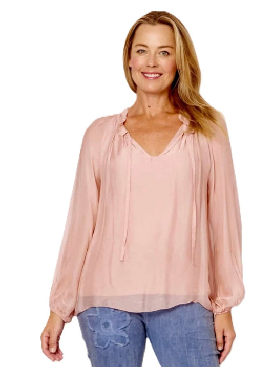 La Strada Blush Frill Neck Silk Blouse