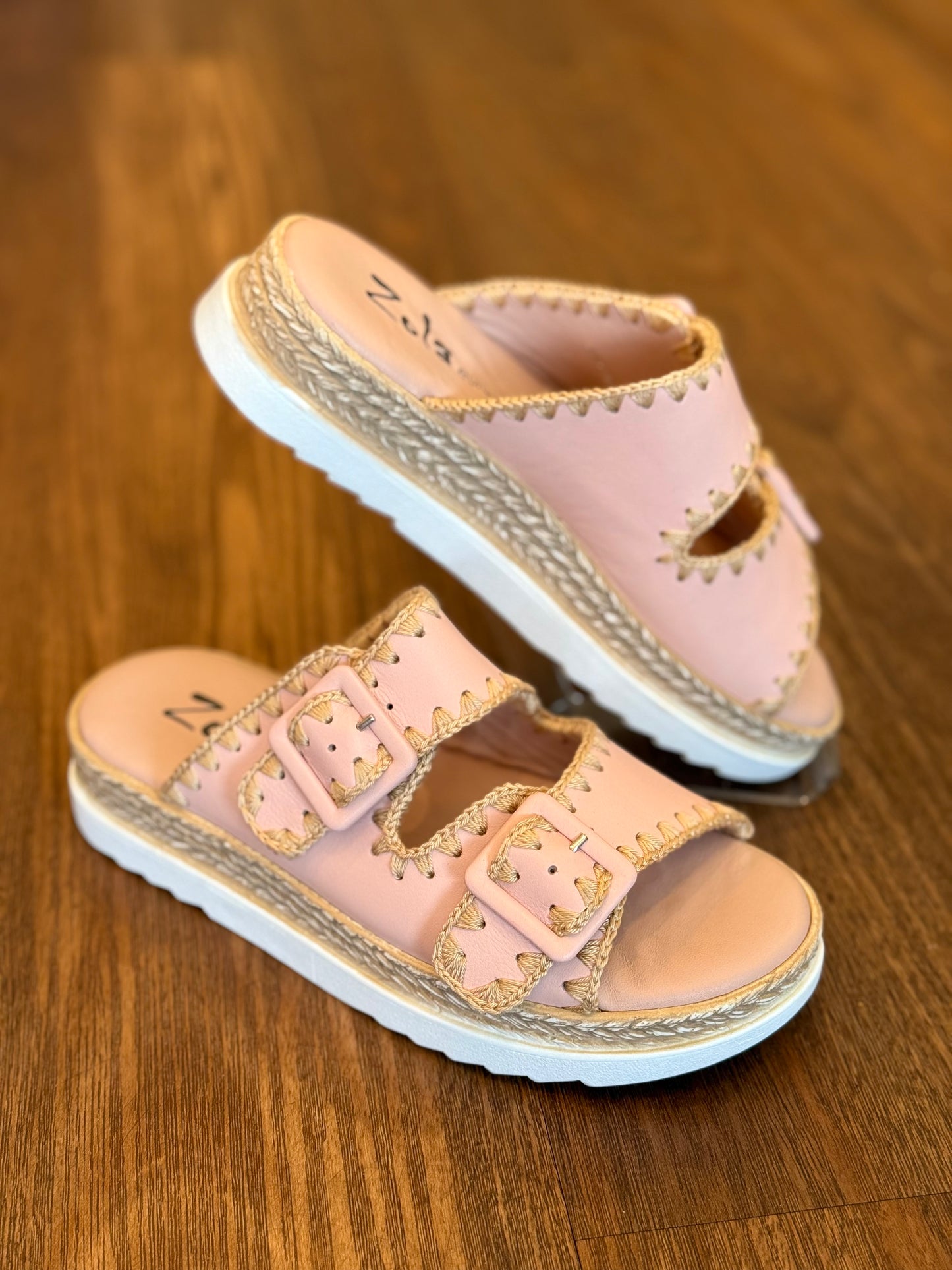 Zola Heidi Baby Pink Cushioned Leather Slides