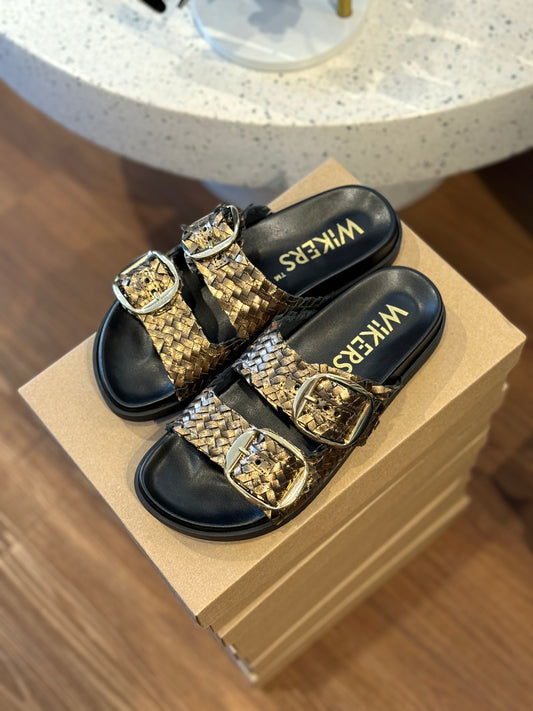 Wikers Tyler Bronze (Metallic Gold) Leather Woven Slides