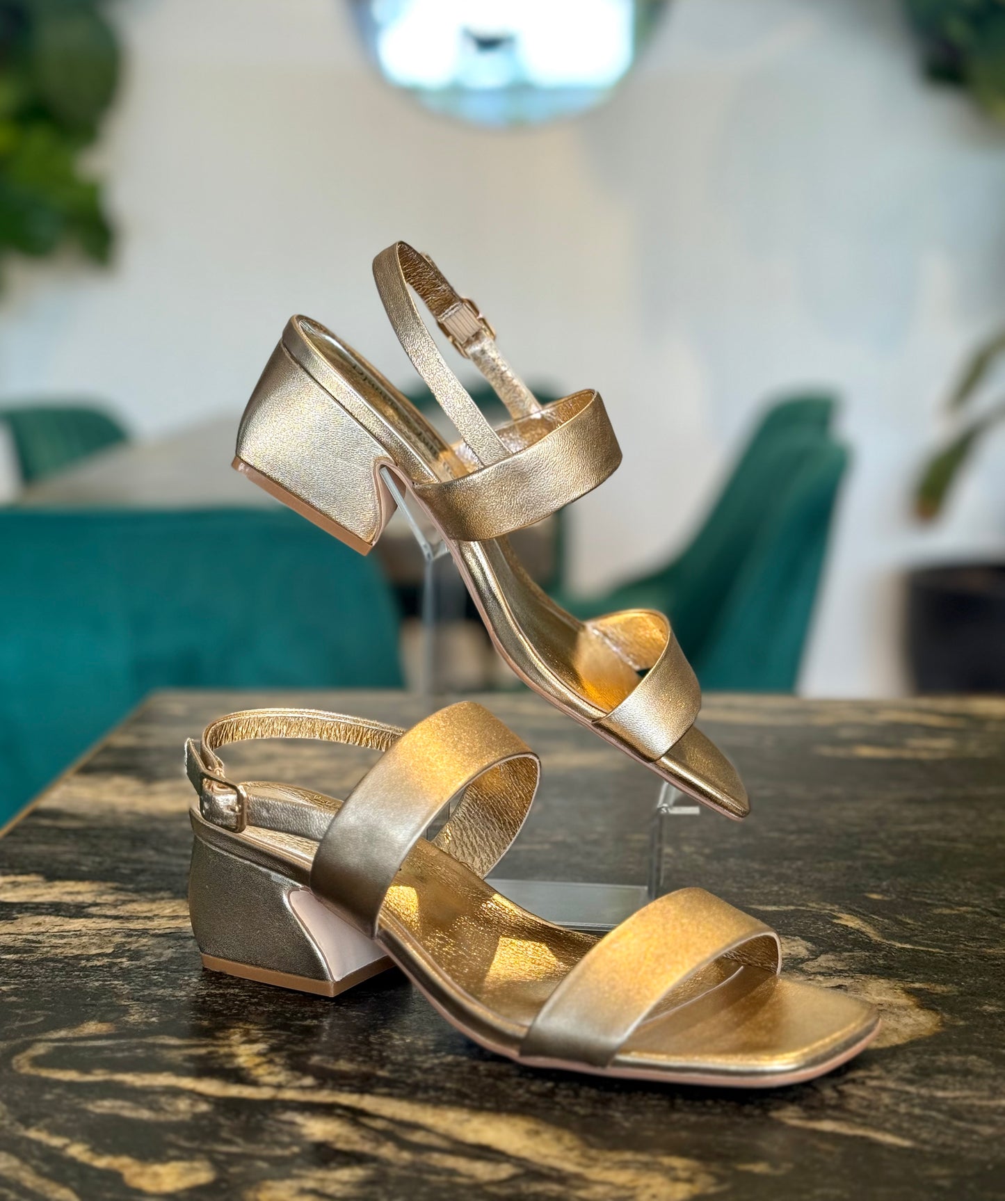 Django & Juliette Shaney Gold Leather Heels