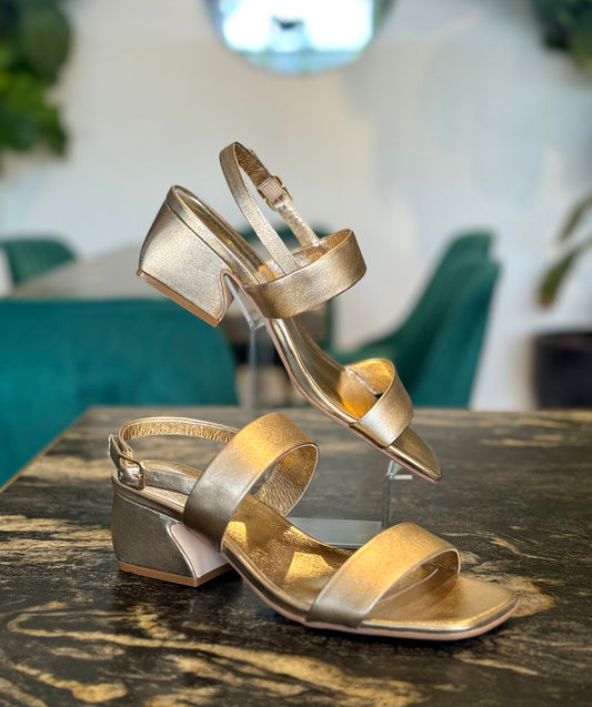 Django & Juliette Shaney Gold Leather Heels