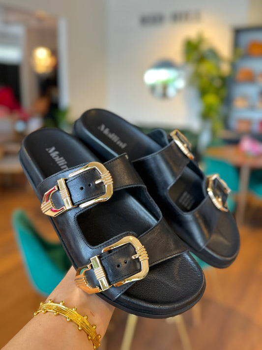 Mollini Heyli Black & Gold Slides