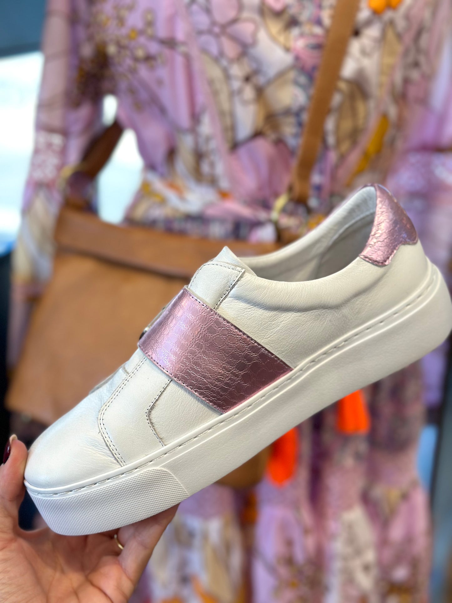 Mollini Chief White & Metallic Pink Sneakers