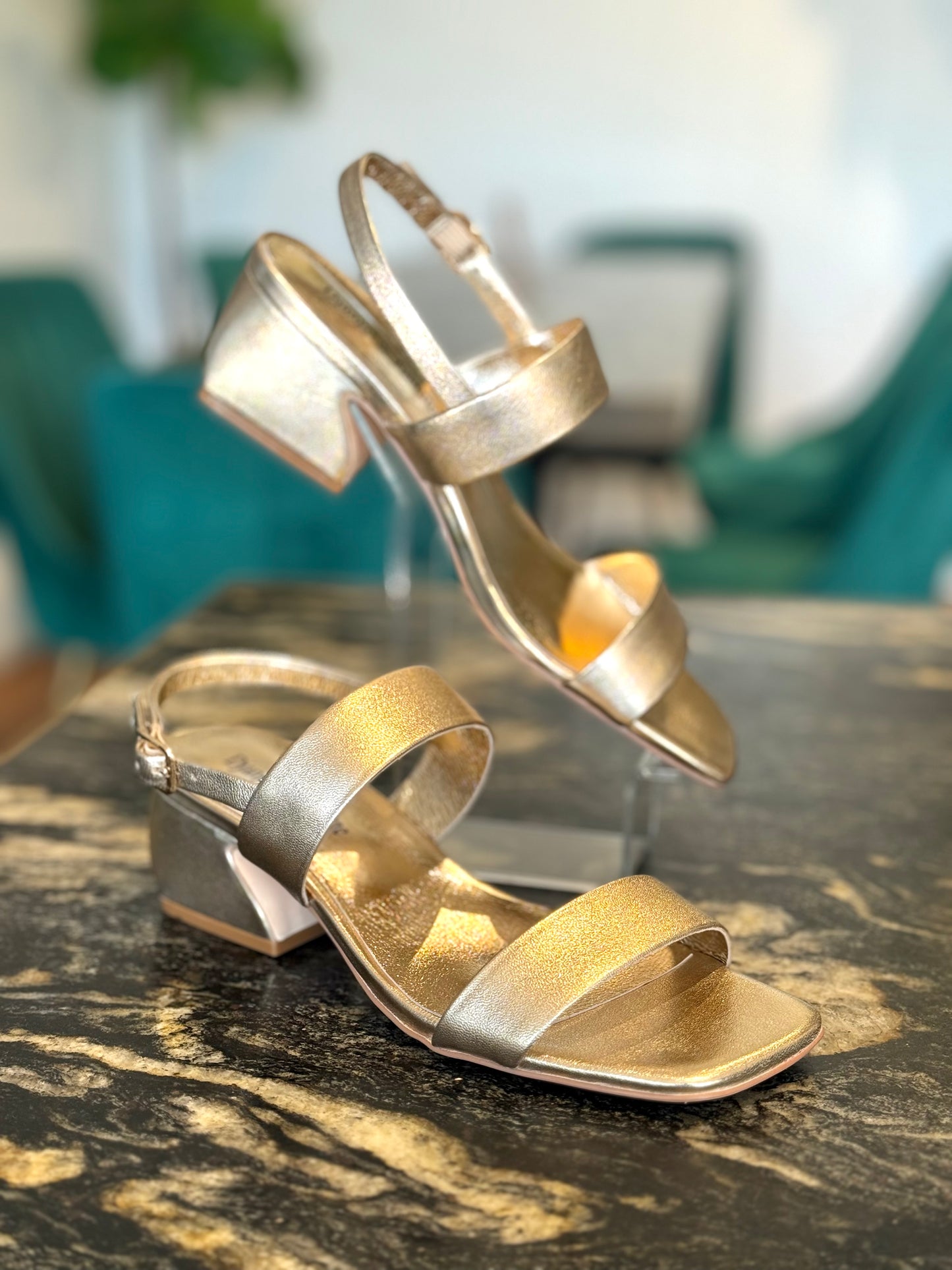 Django & Juliette Shaney Gold Leather Heels