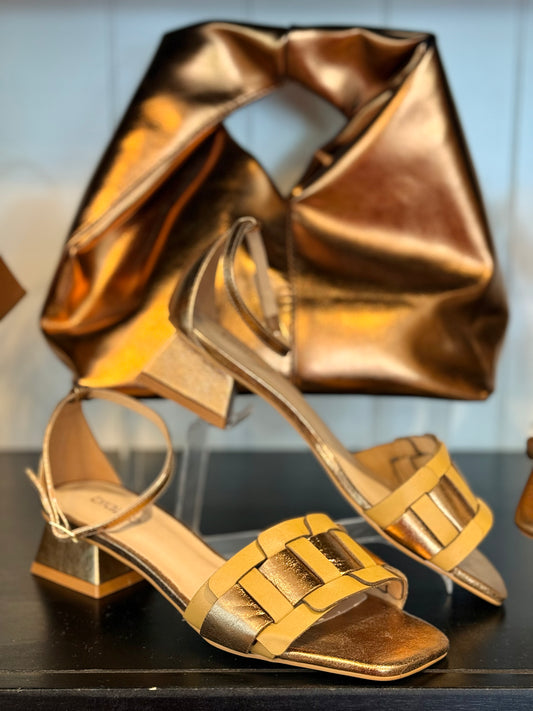 Brazilio Bronze & Tan Low Block Heel