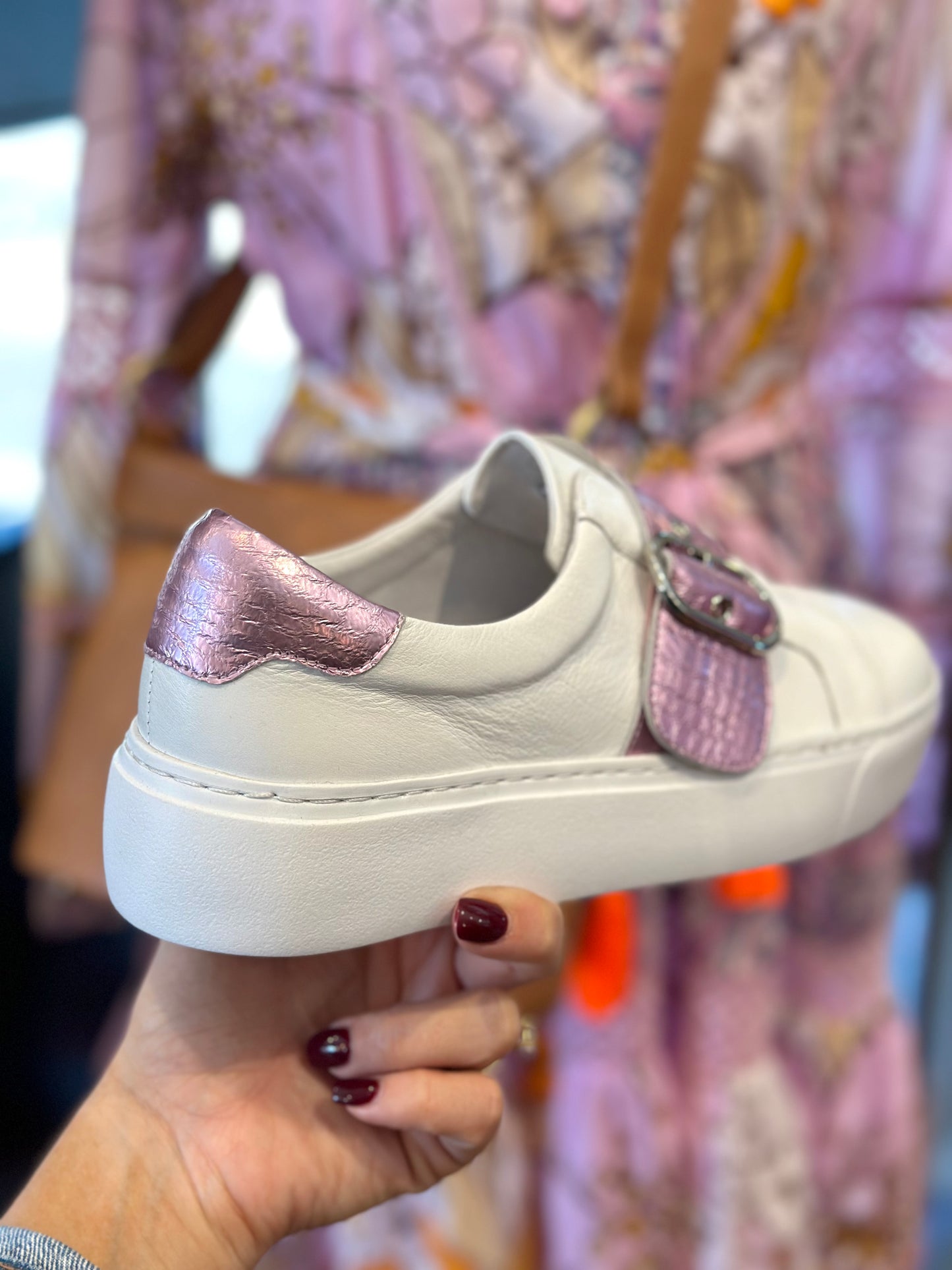 Mollini Chief White & Metallic Pink Sneakers