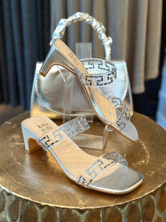 Katie n Me Unissa Silver Metallic Mule Heels