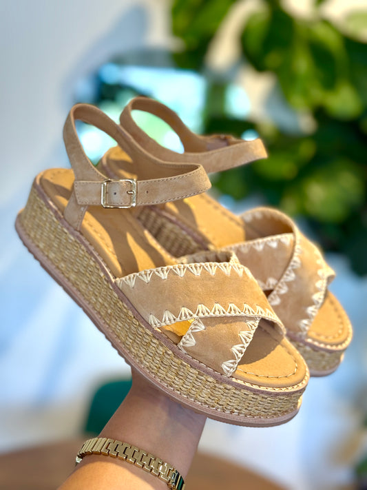Django & Juliette Vivienne Light Camel Suede Platform Sandal