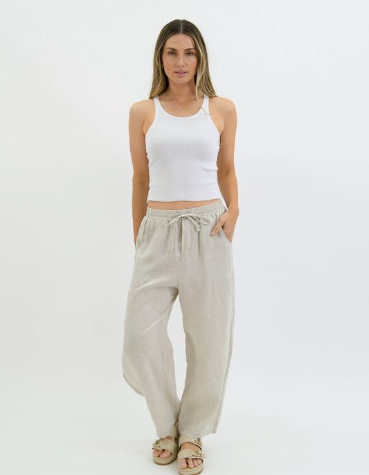 Worthier Drift Beige Linen Pants