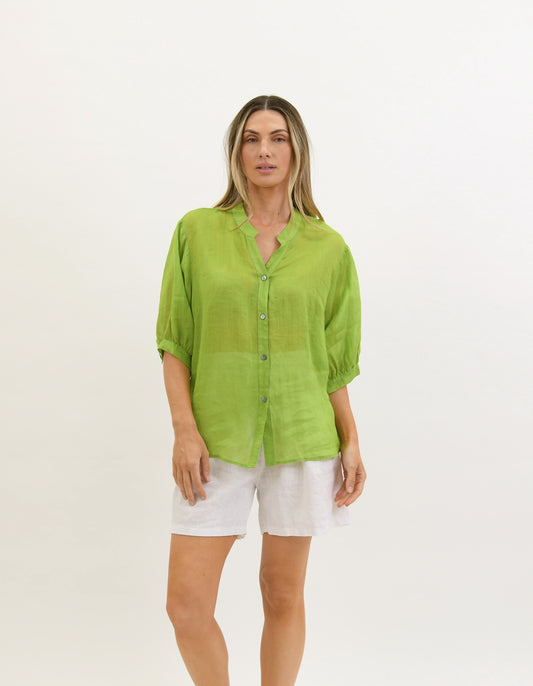 Worthier Aurora Avocado Linen Button Shirt