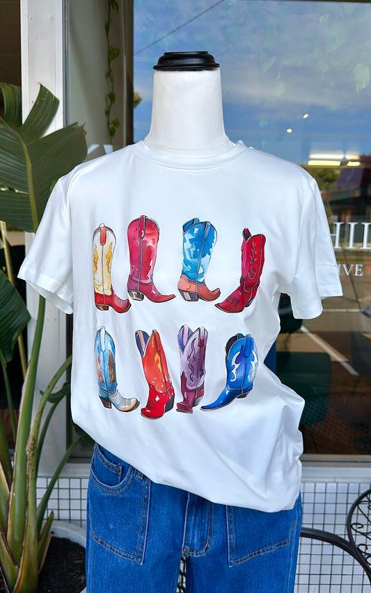 Multi Colour Cowgirl Boots Tee