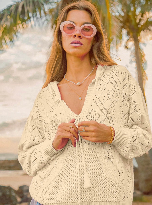 Palm Collective Cream Crochet Knit Sweater