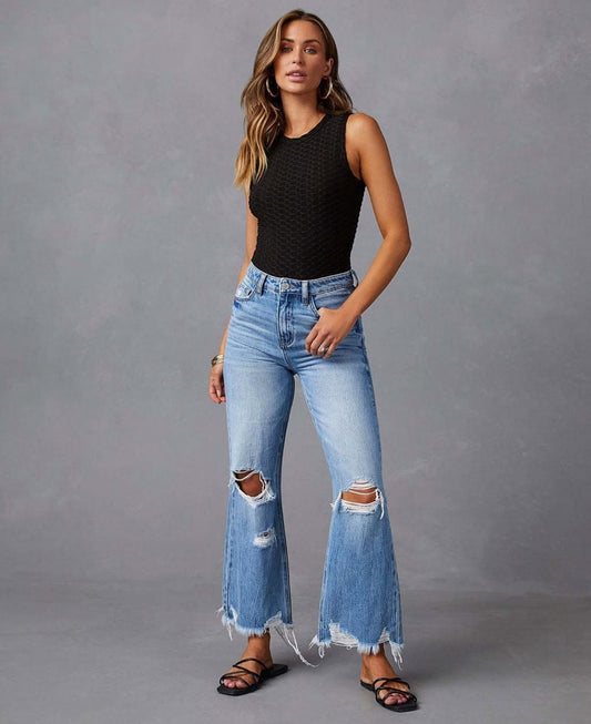 Distressed Flared Denim by Mutig