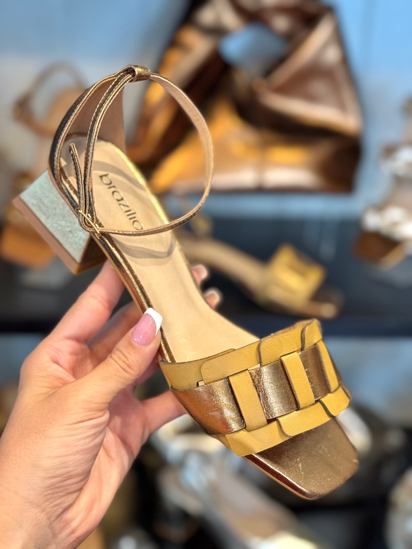 Brazilio Bronze & Tan Low Block Heel