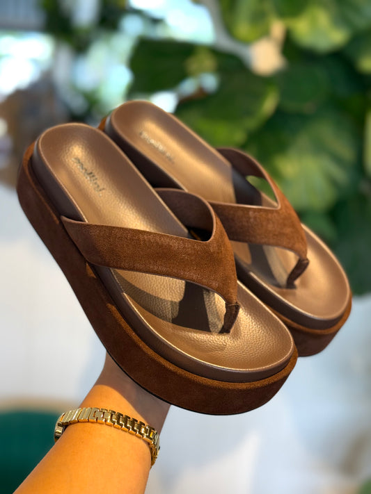 Mollini Tamarah Chocolate Suede Platform Thongs
