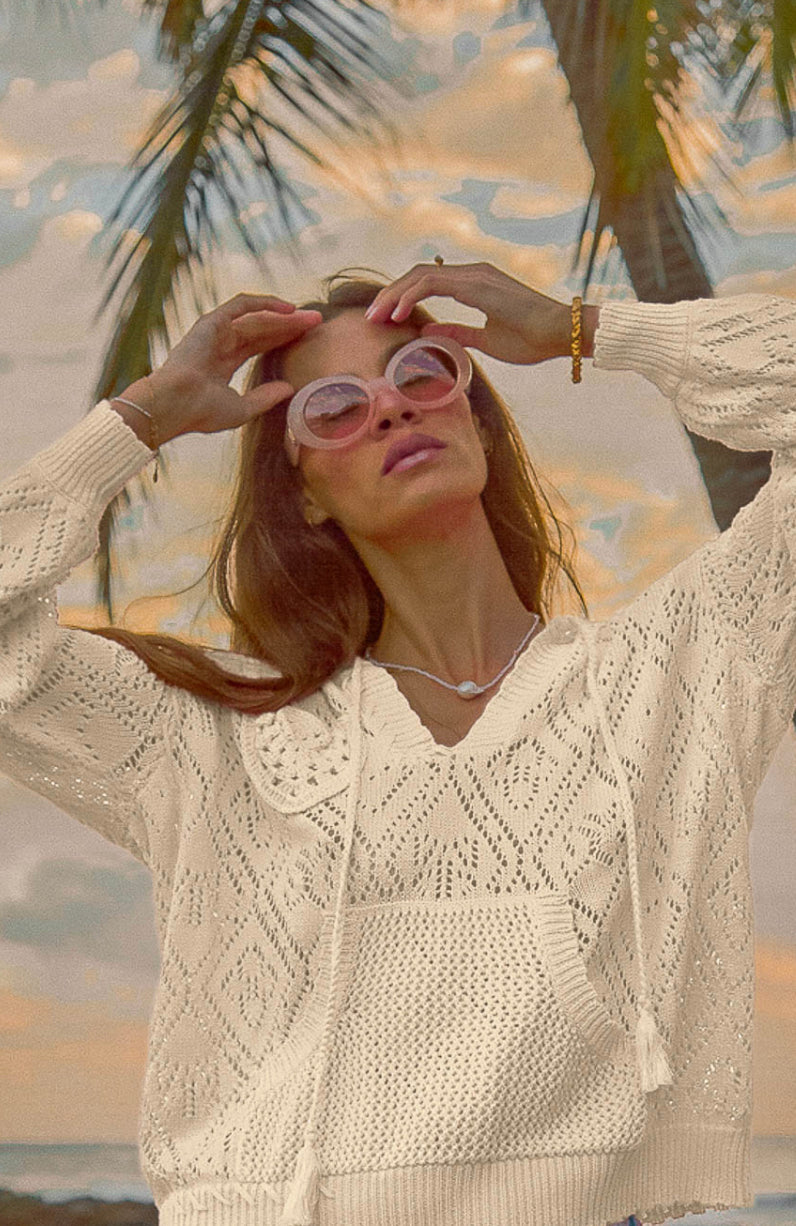 Palm Collective Cream Crochet Knit Sweater