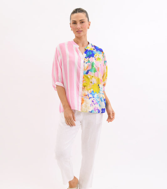 Worthier Lila Floral Linen Button Shirt