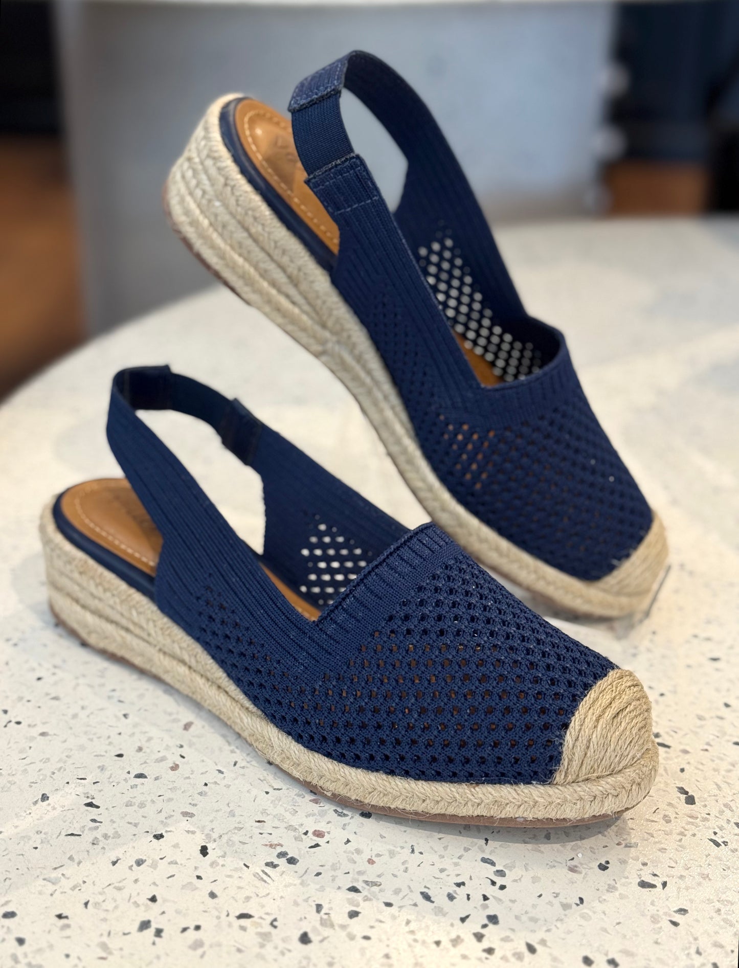 Valerio Conte Navy Elastic Back Wedge