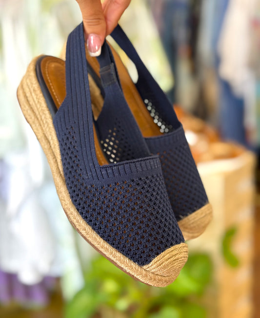 Valerio Conte Navy Elastic Back Wedge
