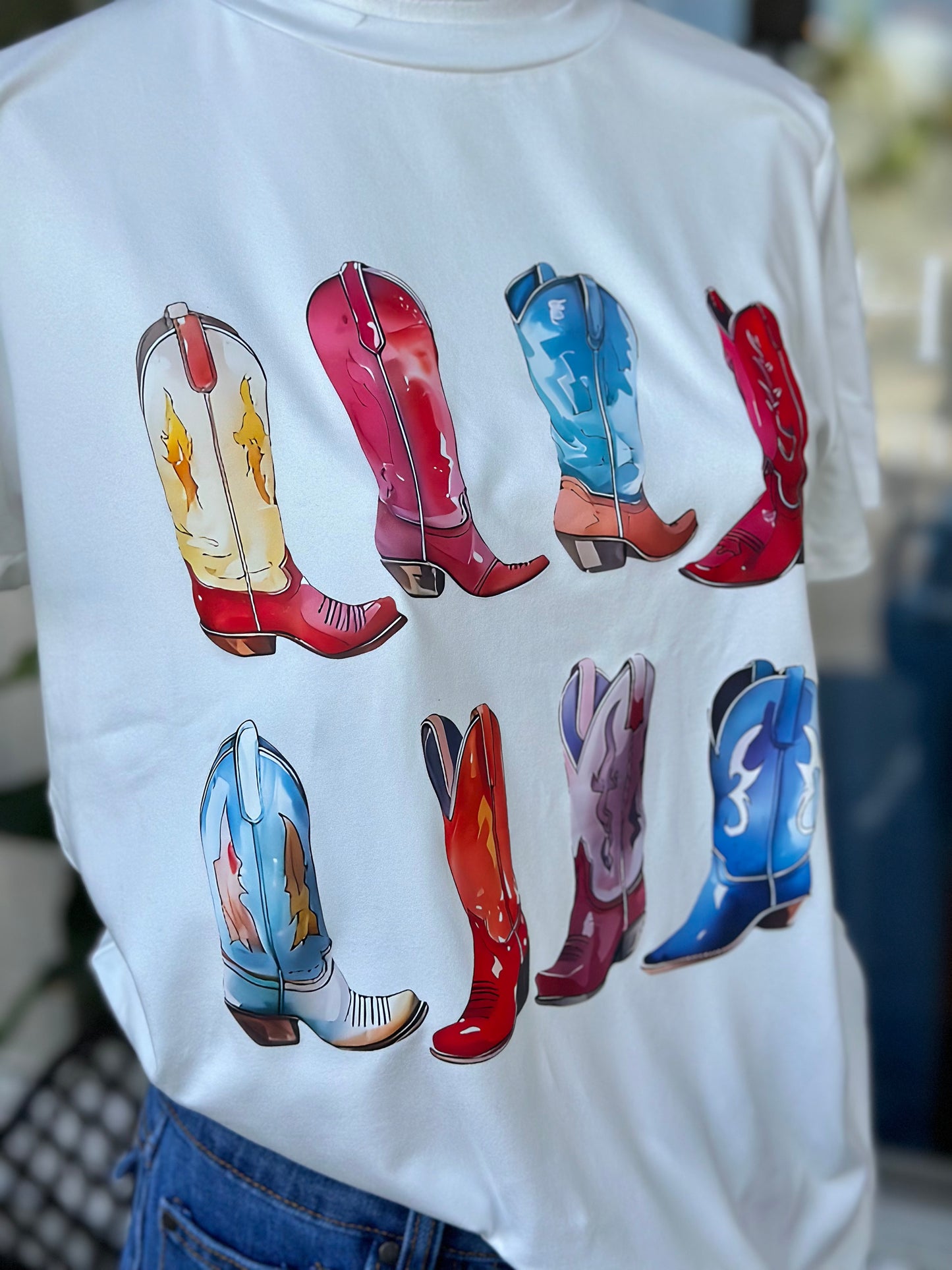 Multi Colour Cowgirl Boots Tee