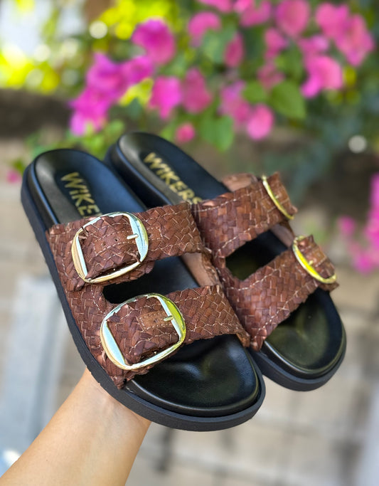 Wikers Tyler Chocolate Leather Woven Slides