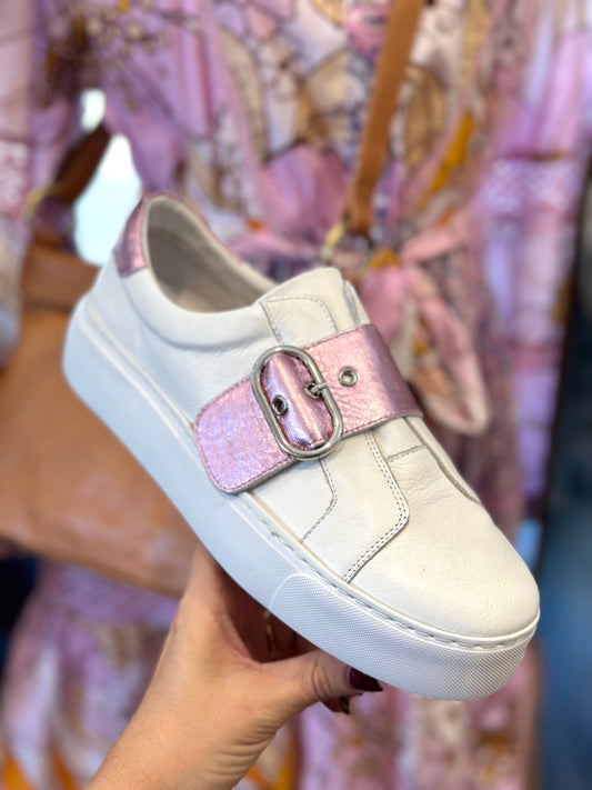 Mollini Chief White & Metallic Pink Sneakers