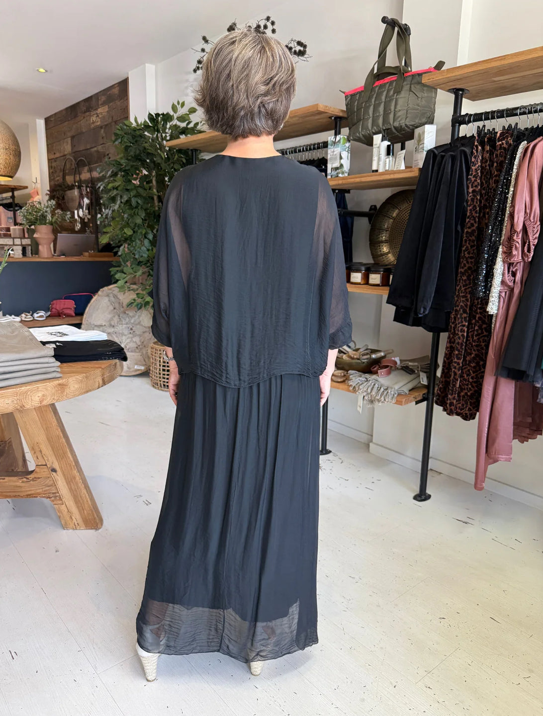 La Strada Black Ruched Silk Dress