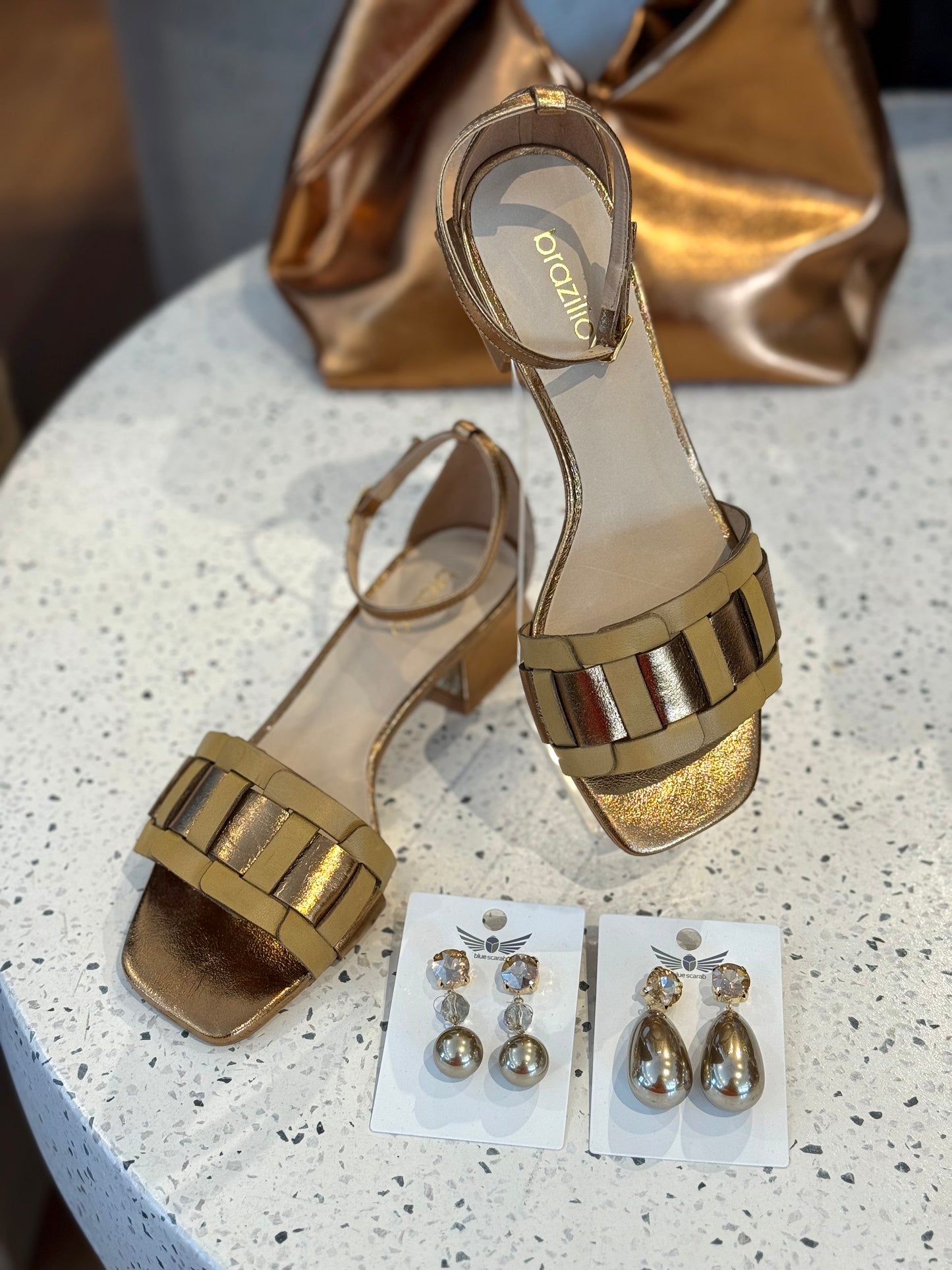 Brazilio Bronze & Tan Low Block Heel