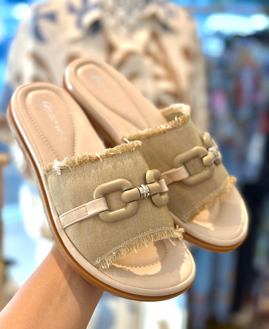 Dolly Virgo Beige Denim Slides