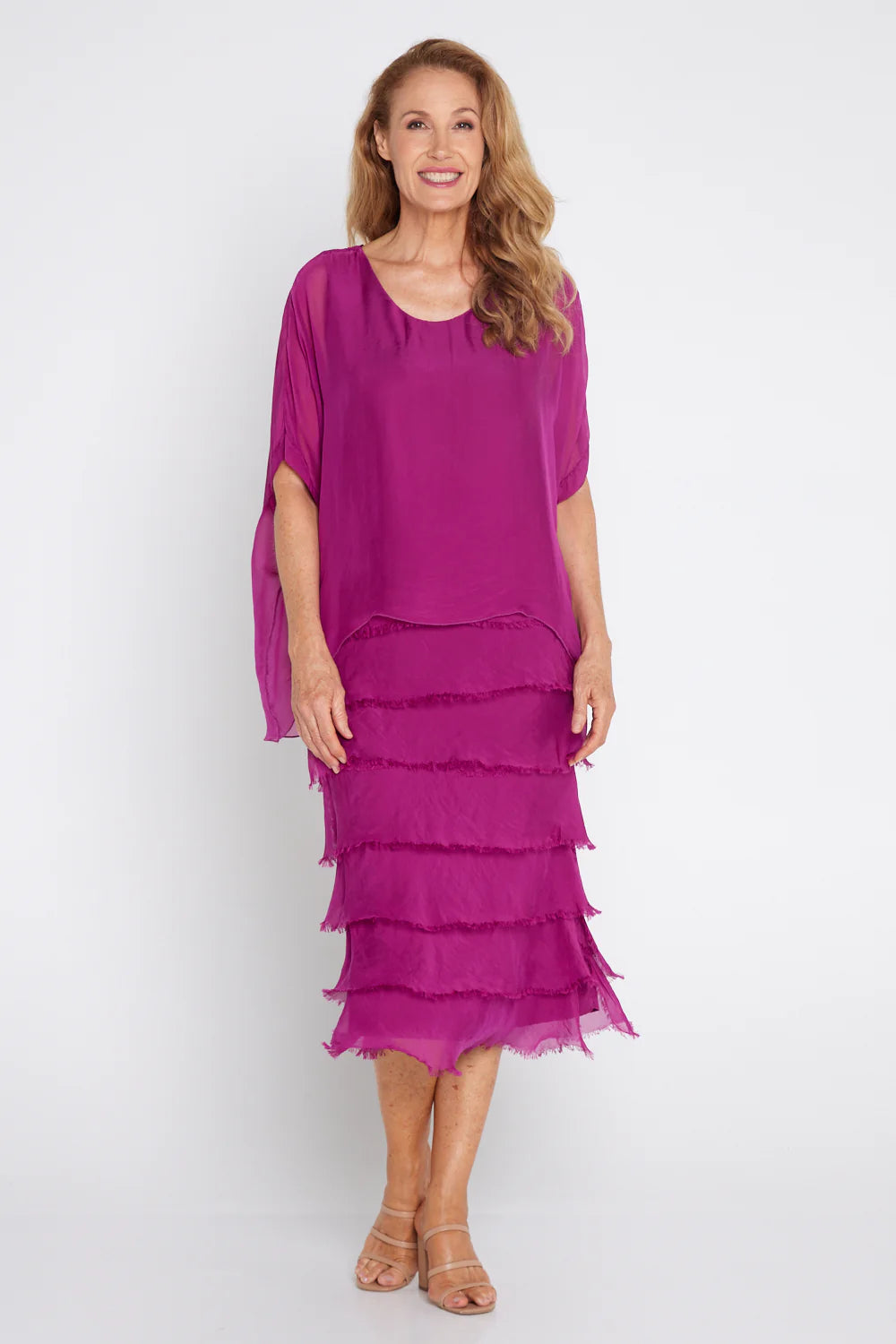 La Strada Margo Silk Dress Magenta