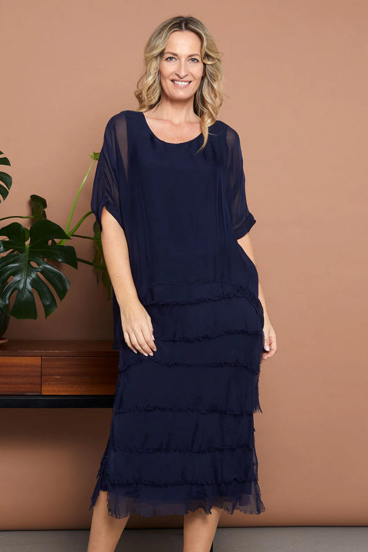 La Strada Benito Navy Silk Layer Dress