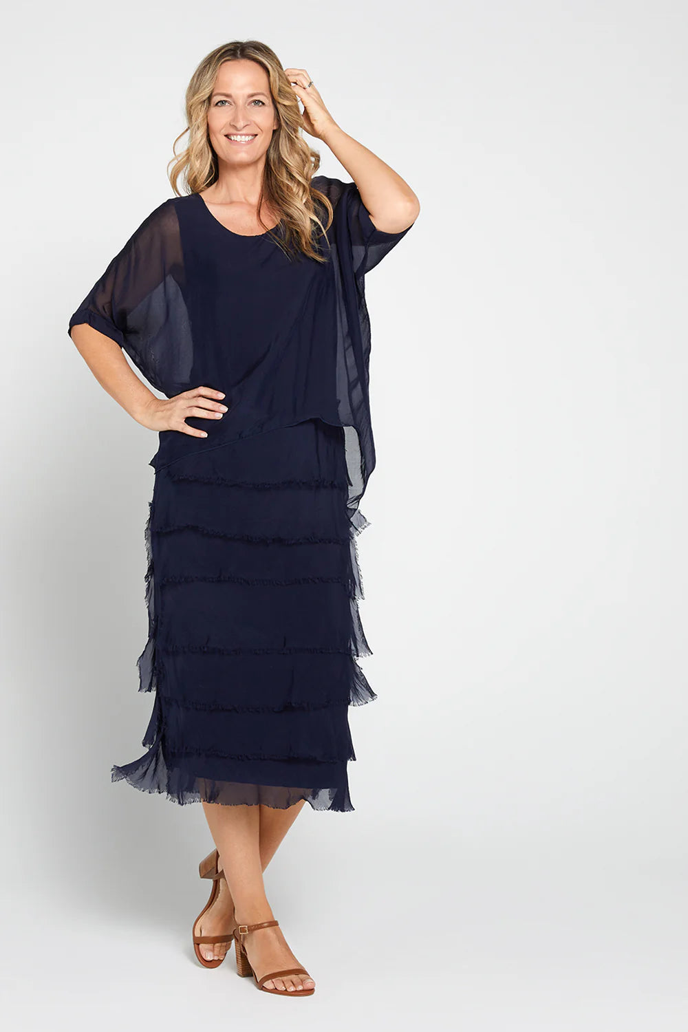 La Strada Benito Navy Silk Layer Dress