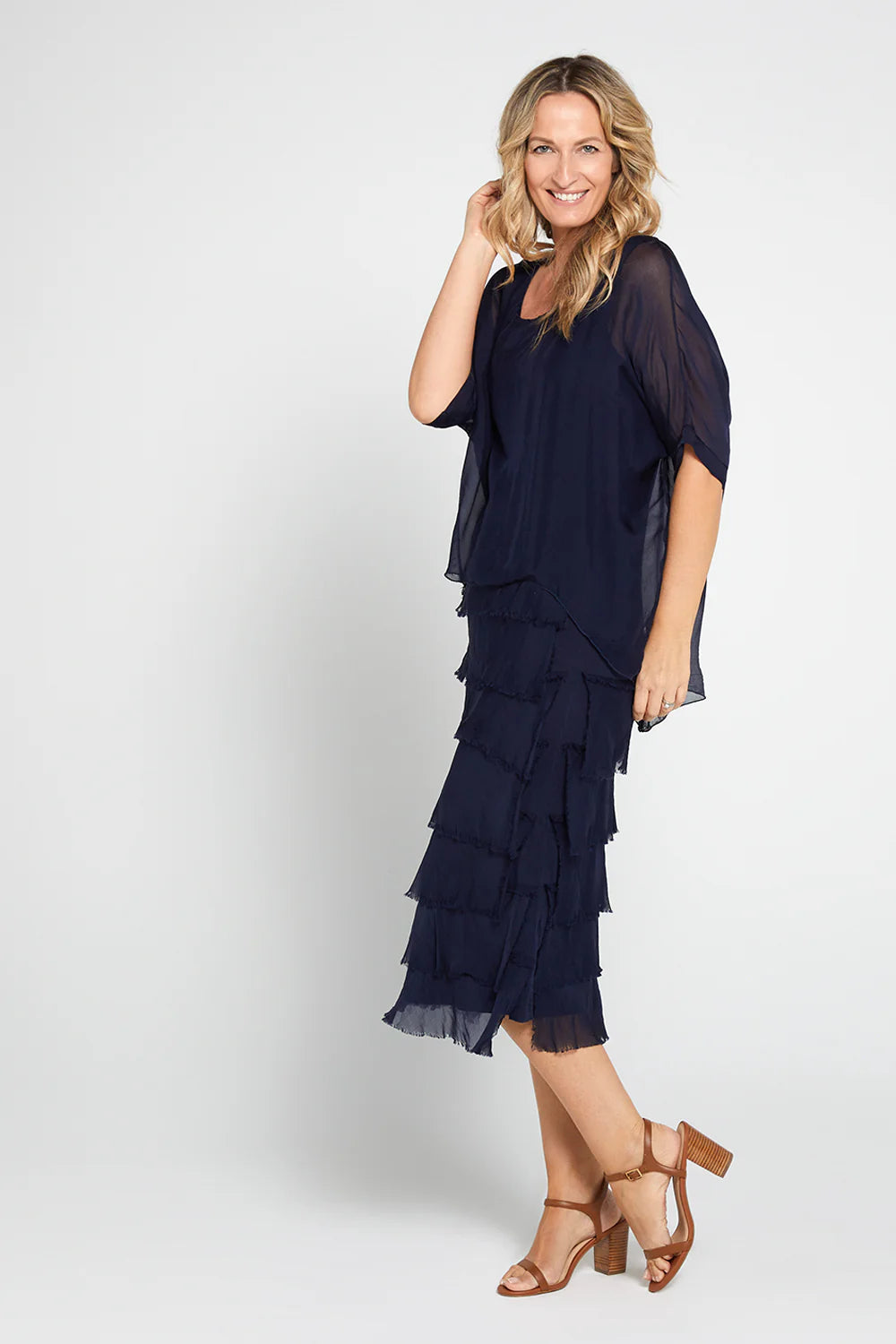 La Strada Benito Navy Silk Layer Dress
