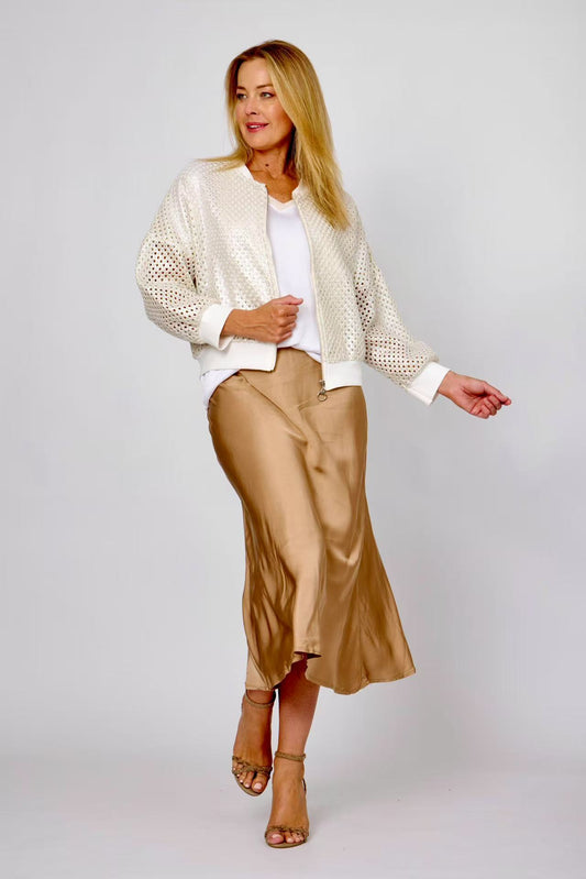 La Strada Satin Bias-Cut Skirt Soft Gold