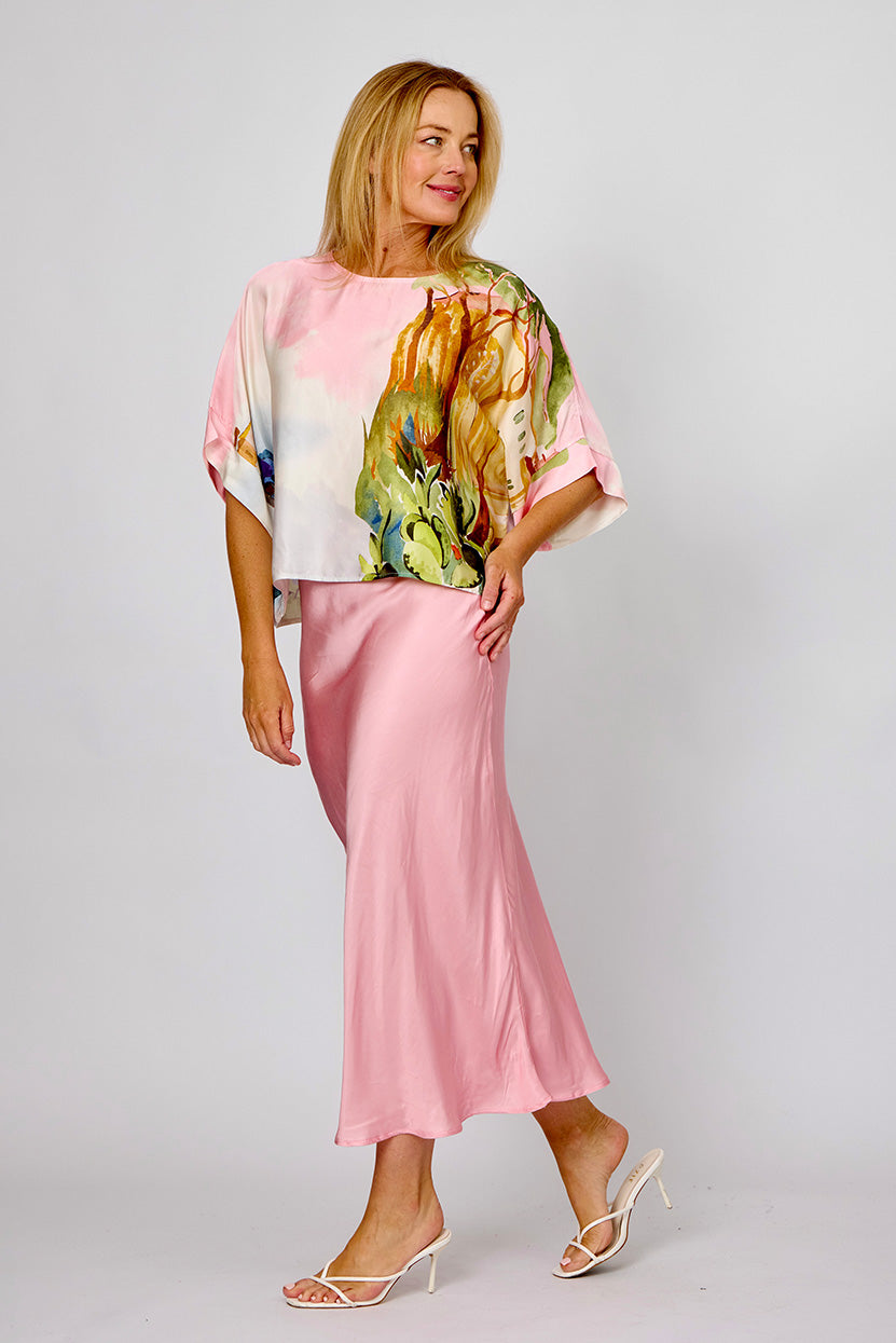 La Strada Satin Bias-Cut Skirt Blush Pink