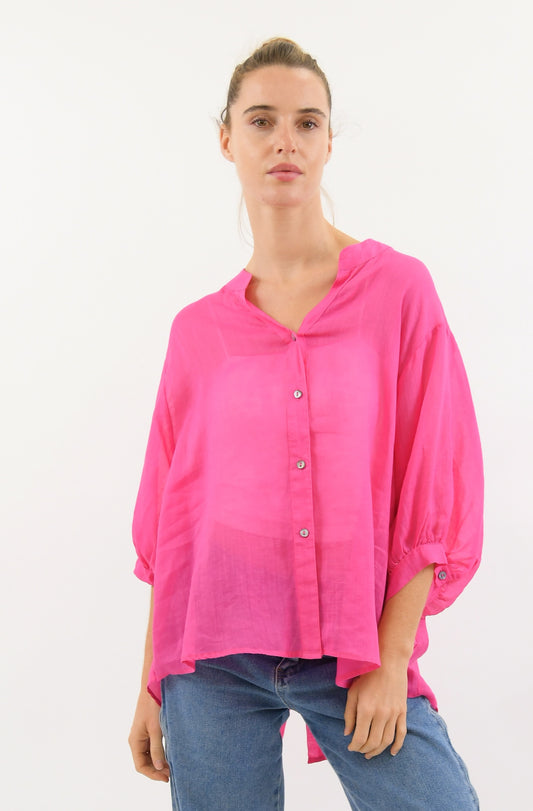 Worthier Aurora Barbie Pink Linen Button Shirt