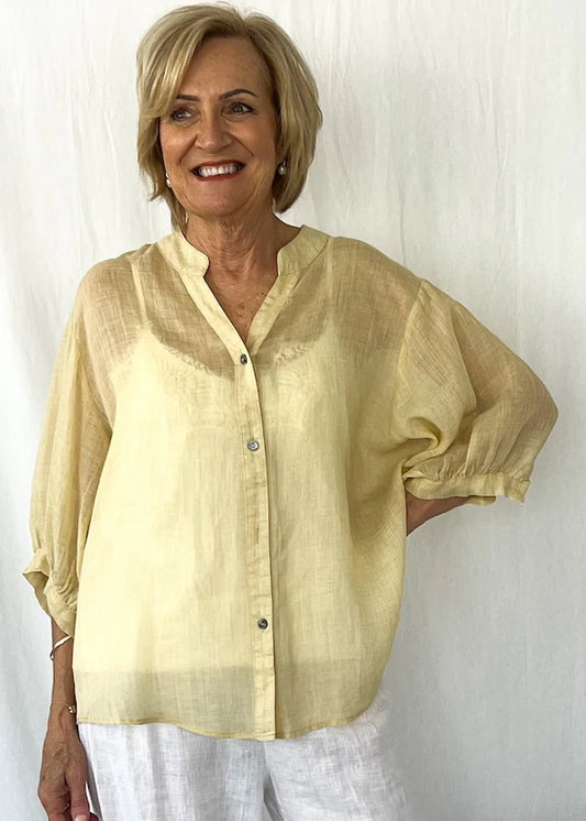 Worthier Aurora Light Yellow Linen Button Shirt