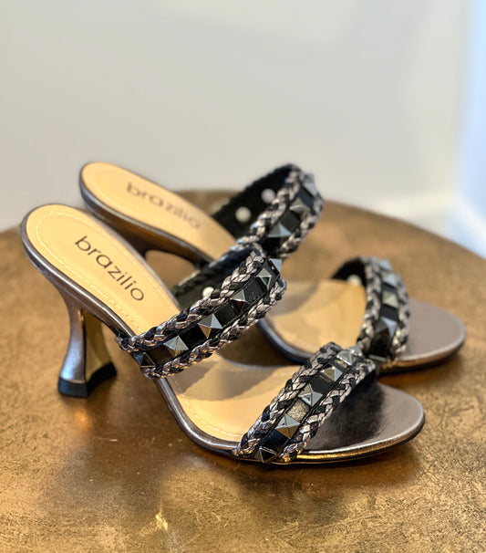 Brazilio Gun Metal Grey Studded Mules