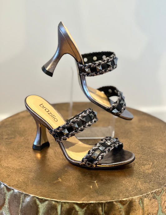 Brazilio Gun Metal Grey Studded Mules