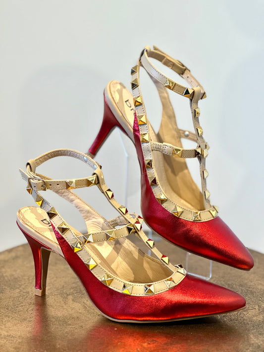 Brazilio Red & Nude Studded Pumps